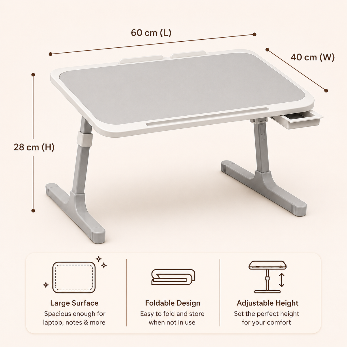 Premium Foldable Bed Table Adjustable Height Multifunction Table with Light