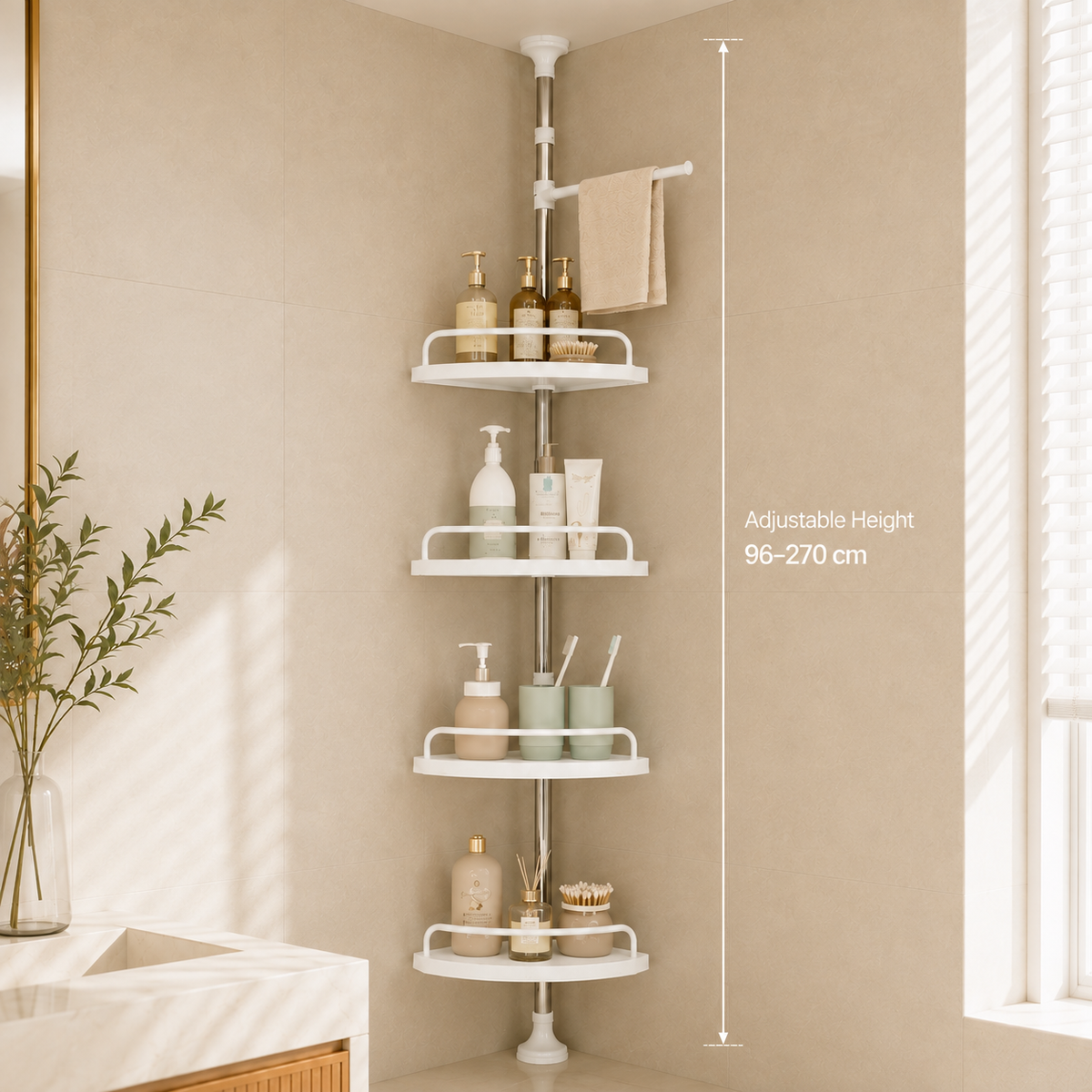 Multipurpose Bathroom Rack with Hooks and Towel Bar - 4 Tier