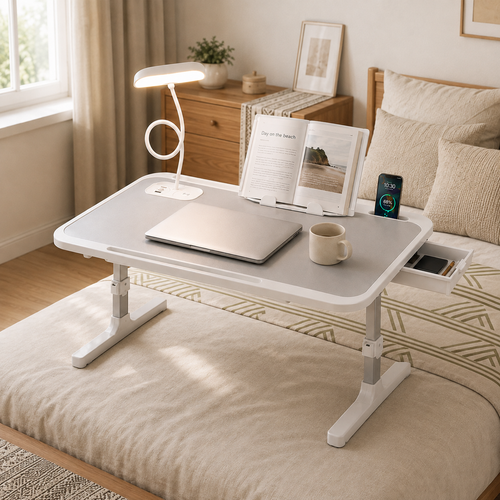 Premium Foldable Bed Table Adjustable Height Multifunction Table with Light
