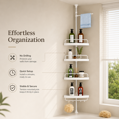 Multipurpose Bathroom Rack with Hooks and Towel Bar - 4 Tier