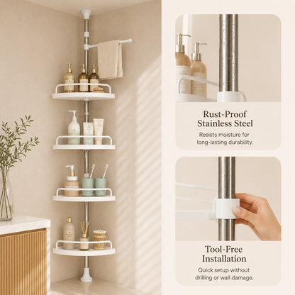Multipurpose Bathroom Rack with Hooks and Towel Bar - 4 Tier