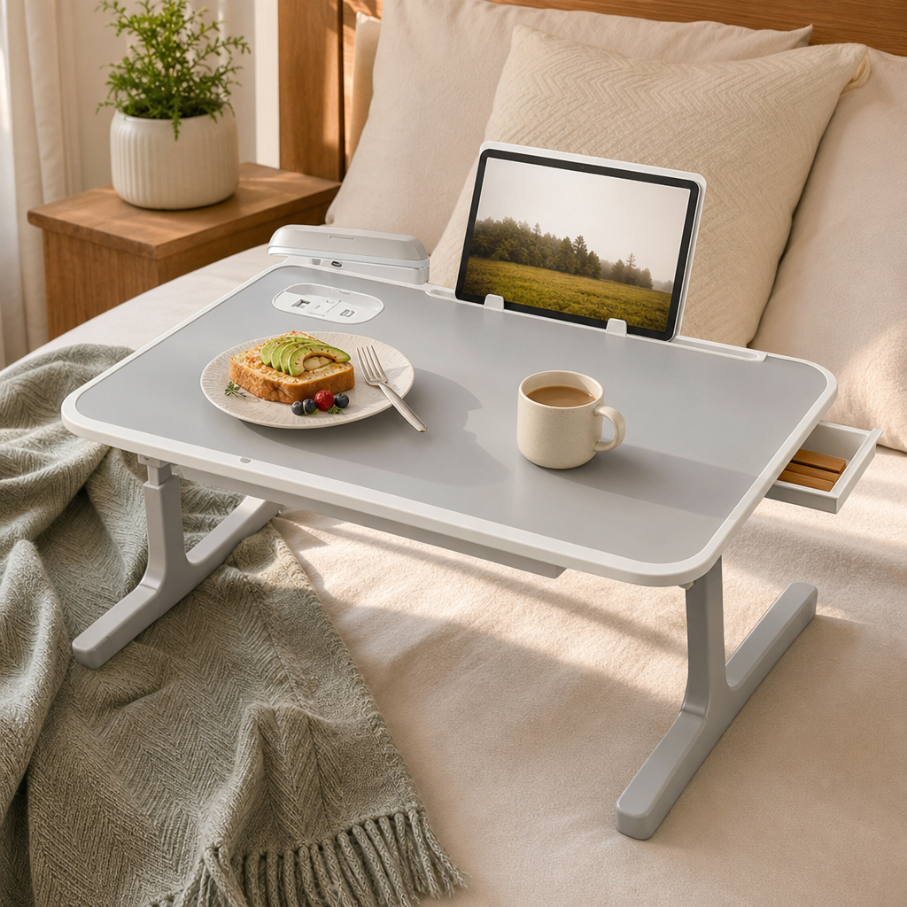Premium Foldable Bed Table Adjustable Height Multifunction Table with Light